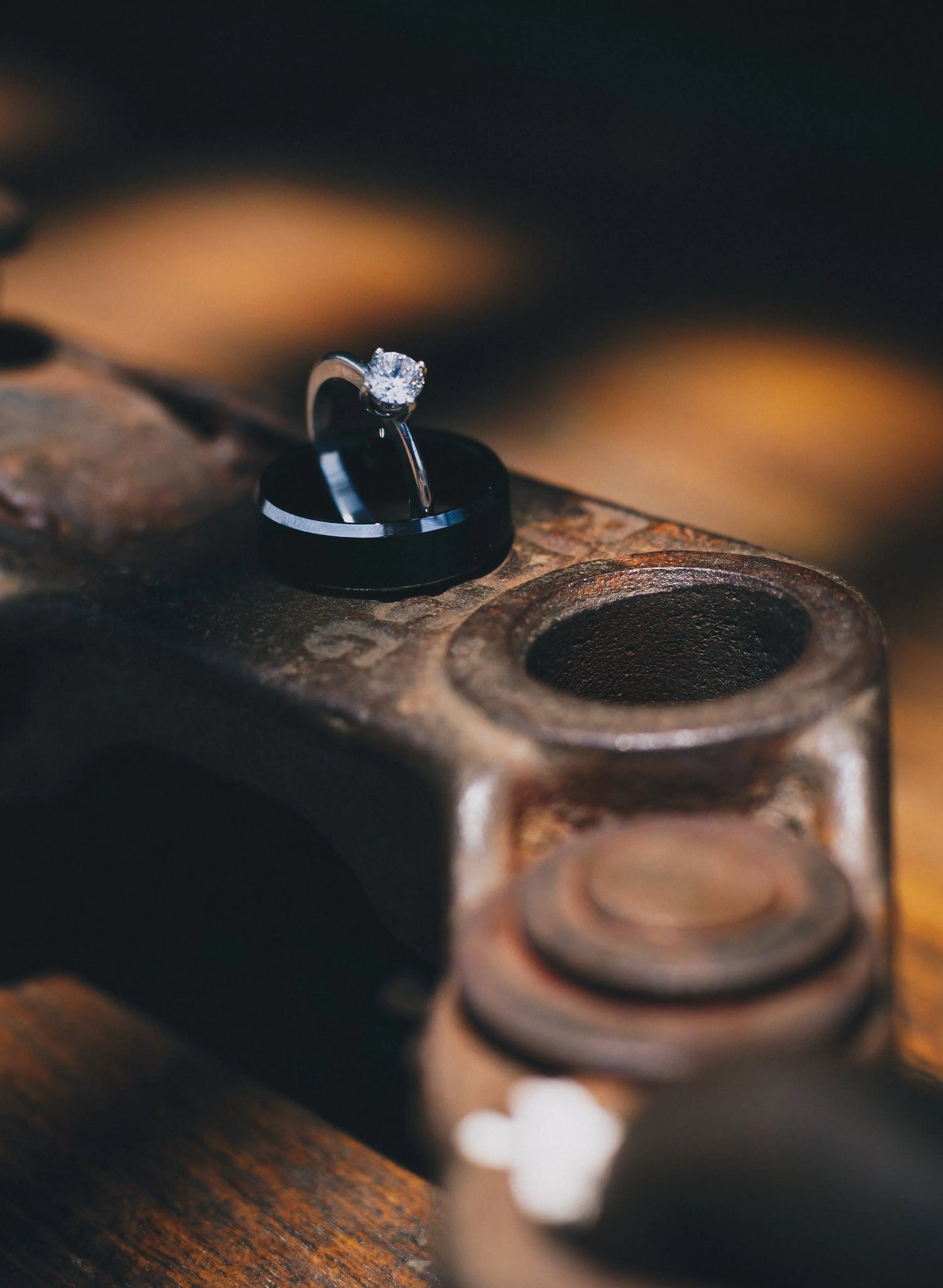 Black Tungsten Carbide Ring and 1ct Sterling Silver Moissanite Ring