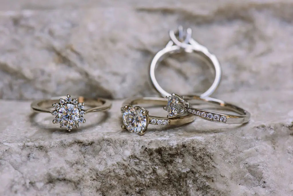 Four Sterling Silver Moissanite Rings
