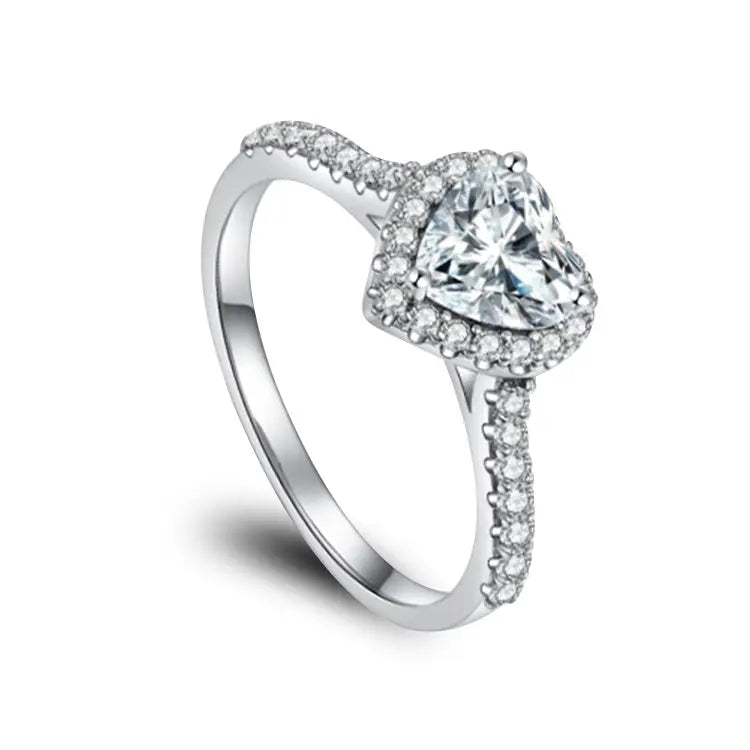 Sterling Silver Ring With Heart Shaped Moissanite