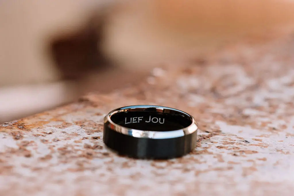 Black Tungsten Carbide Ring With Engraving on Inner