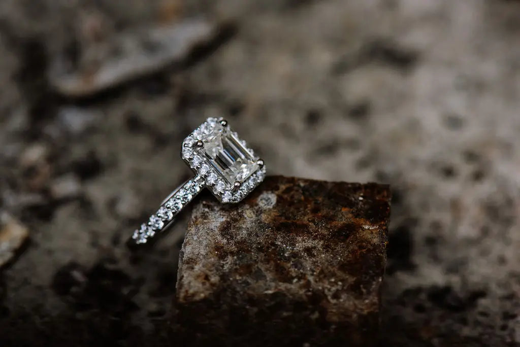 Emrald Cut Sterling Silver Moissanite Ring