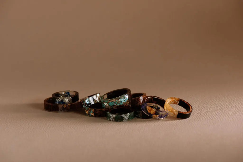 Bunch of Different Resin Rings Stacked in Pile