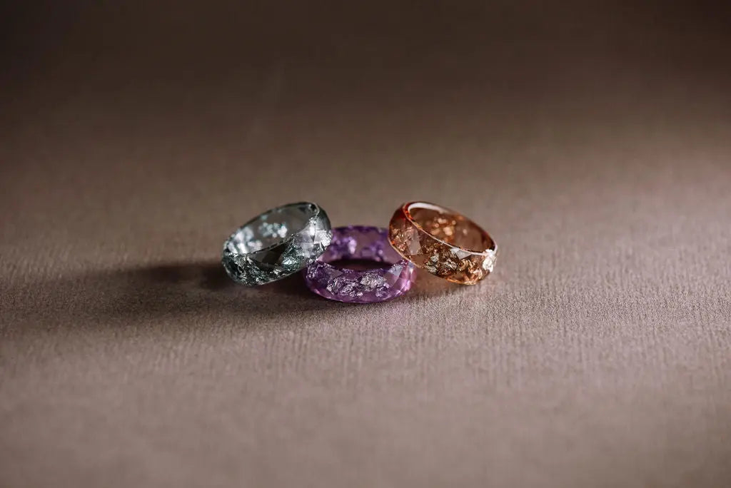 Orange, Purple and Grey Resin Rings