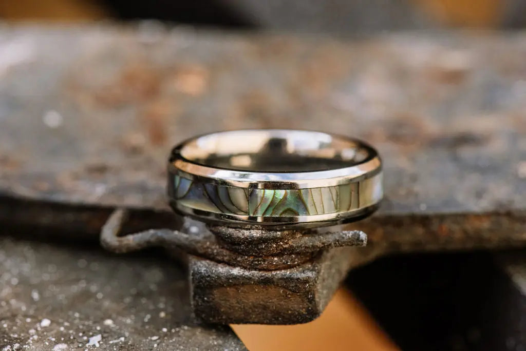 Rose Gold Tungsten Carbide Ring With Abalone Inlay