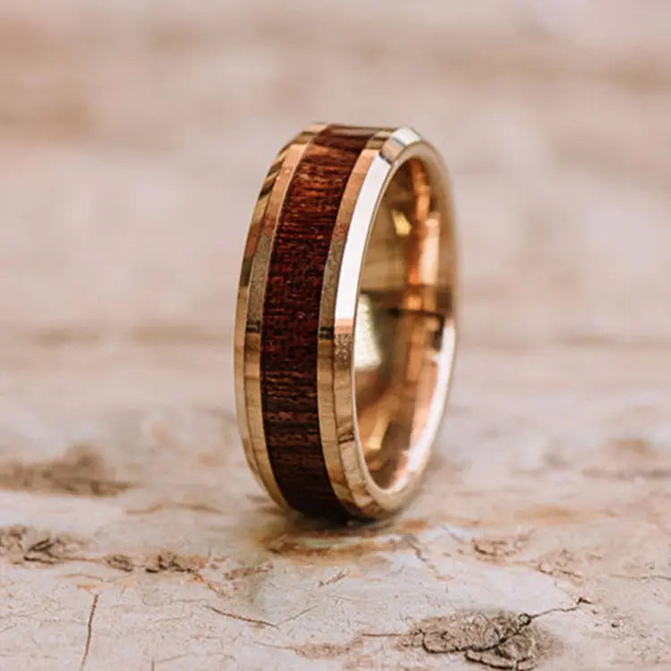 Rosegold Tungsten Ring With Wood Inlay