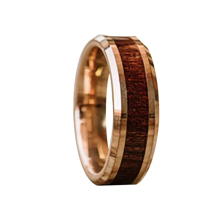 Rosegold Tungsten Ring With Wood Inlay