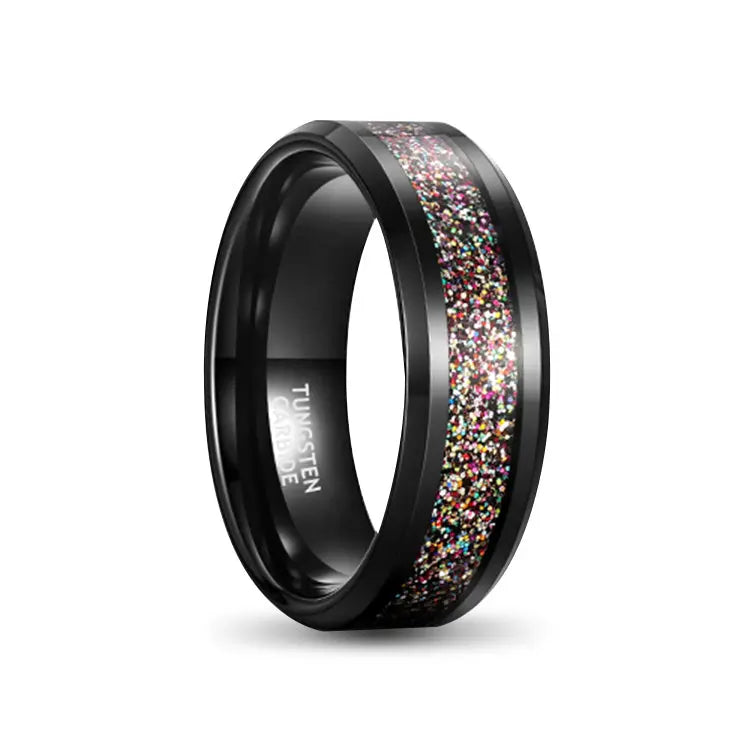 Meteor Glitter Black Tungsten Carbide Ring with Glitter Sand Inlay