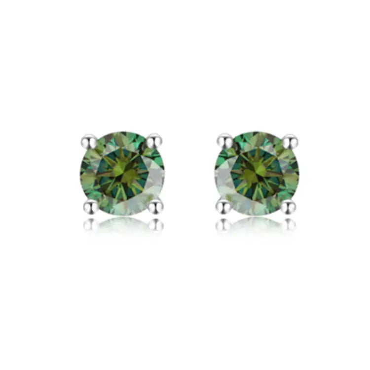 925 Sterling Silver earrings with Green Moissanite stones set in 4 prongs
