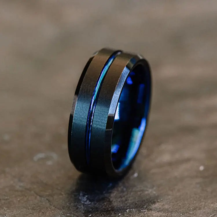 Black and Blue Tungsten Carbide Ring