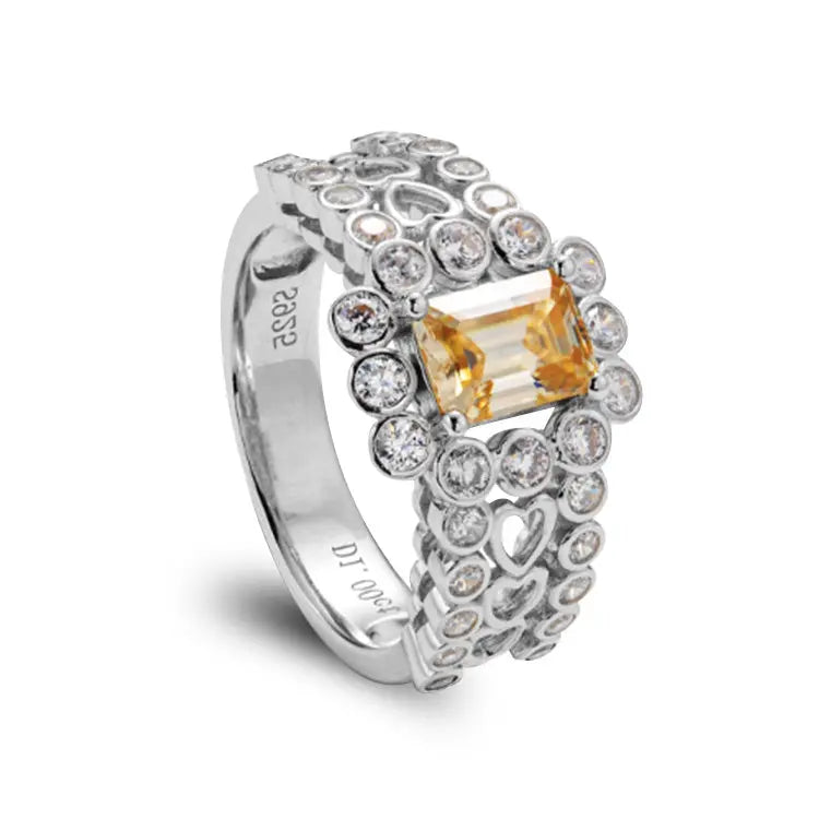Sterling Silver Ring With Emerald Cut Champagne Moissanite
