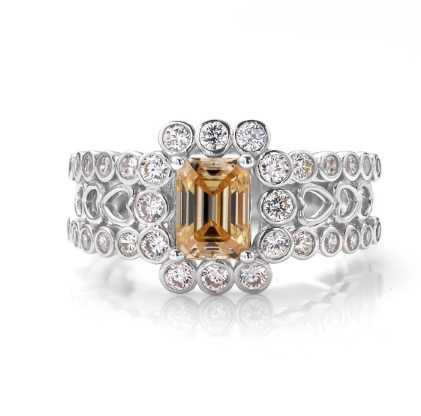 Sterling Silver Ring With Emerald Cut Champagne Moissanite