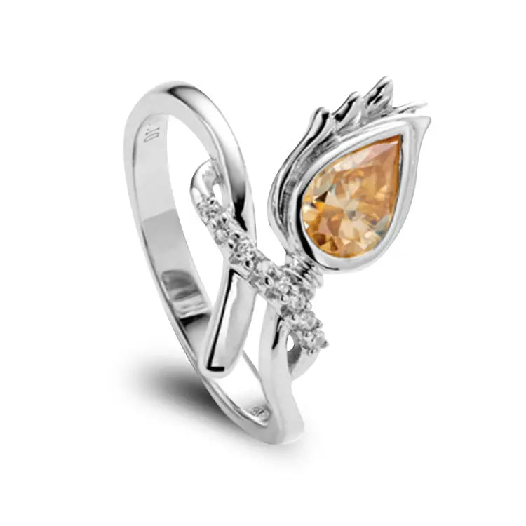 Sterling Silver Ring With Pear Cut Champagne Moissanite