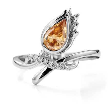 Sterling Silver Ring With Pear Cut Champagne Moissanite