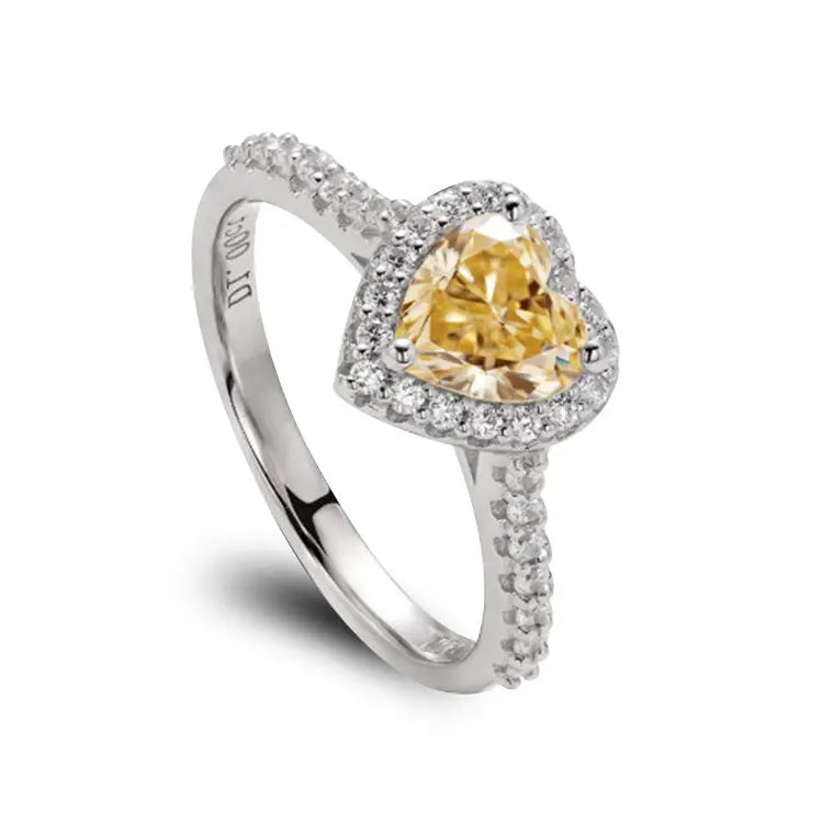 Sterling Silver ring With Heart Cut Champagne Moissanite