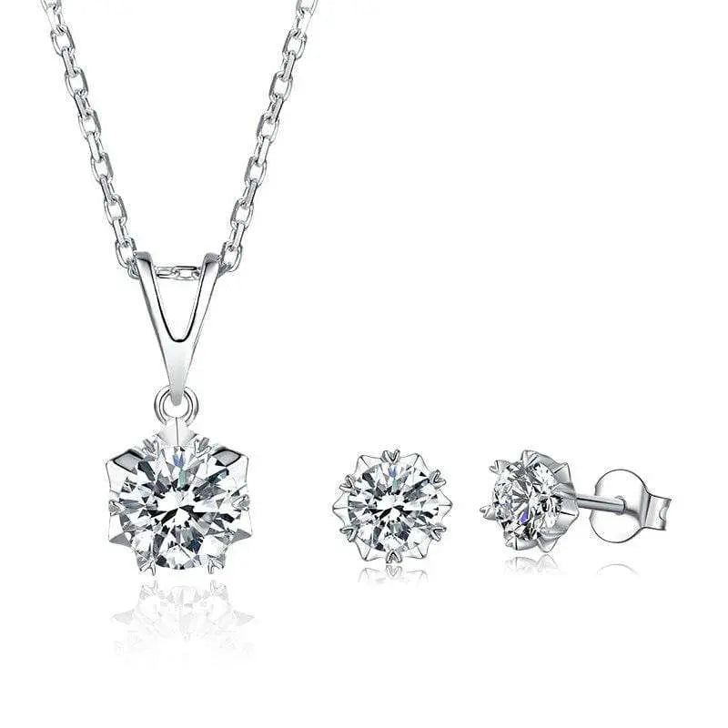 1ct Moissanite Flower Pendant & 0.5ct Moissanite Flower Earrings