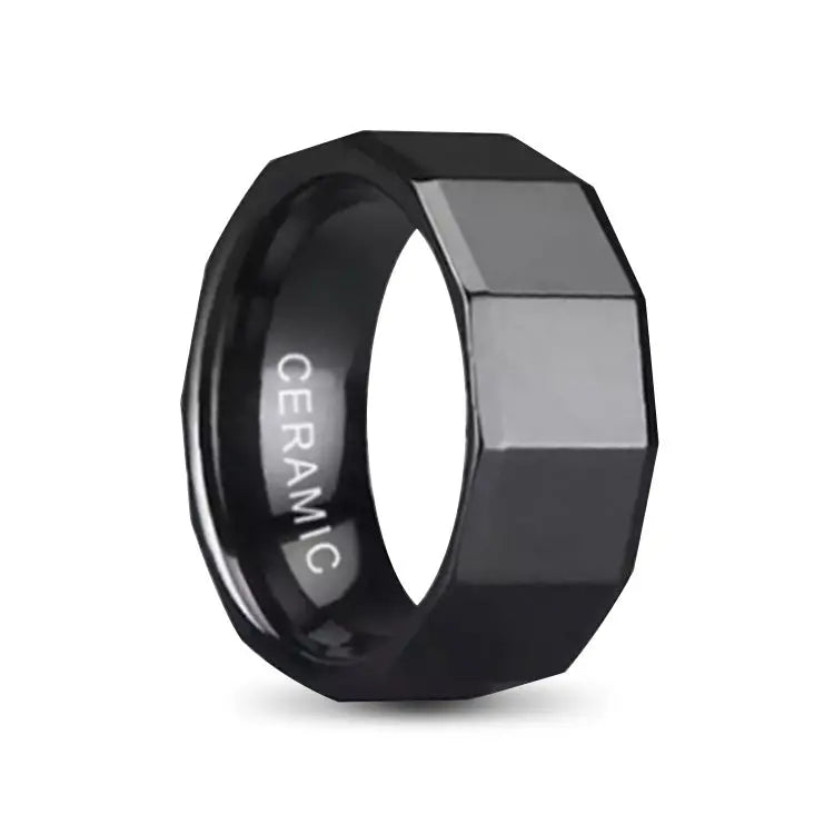Faceted Black Polished Ceramic Ring