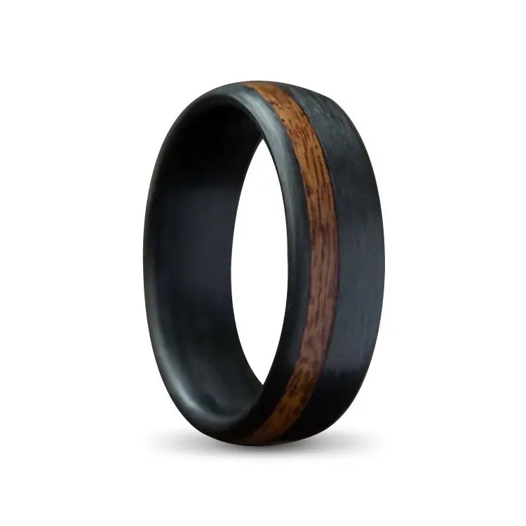 Black Carbon Fibre Ring With Wood Inlay