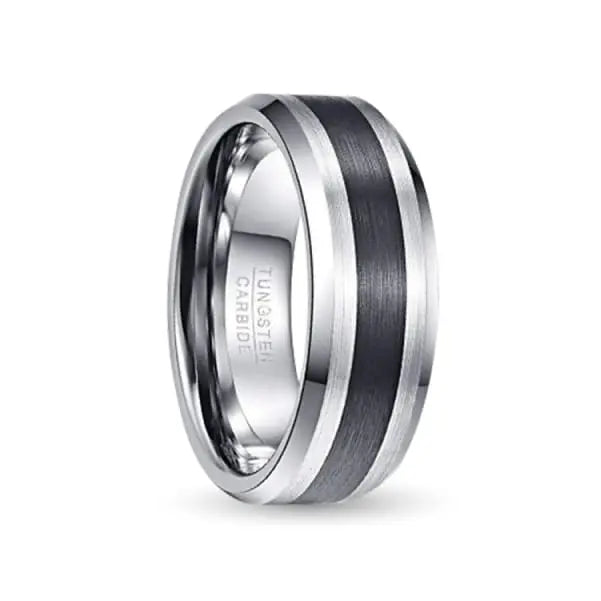 Cartwheel Black Silver Tungsten Ring