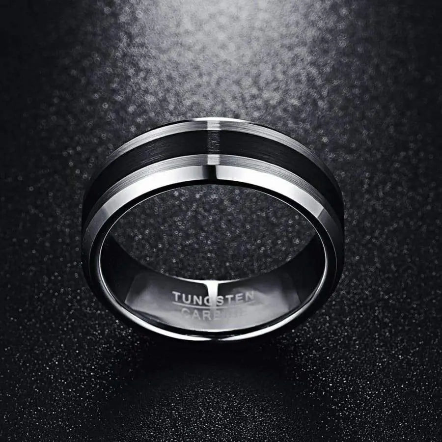 Cartwheel Black Silver Tungsten Ring