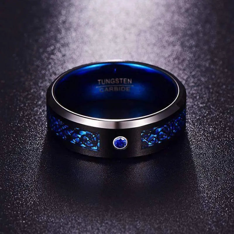Azure Blue Black Tungsten Ring
