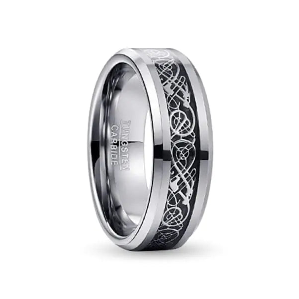 Celtic Silver Black Tungsten Ring