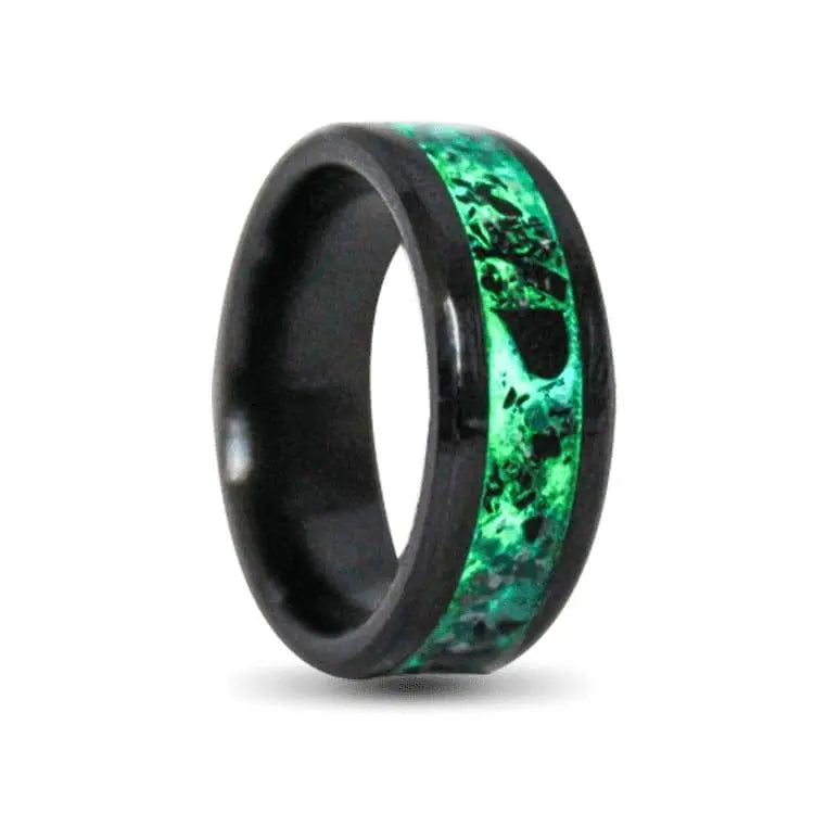 Ceramic Ring Green Opal, Glow Powder Inlay 