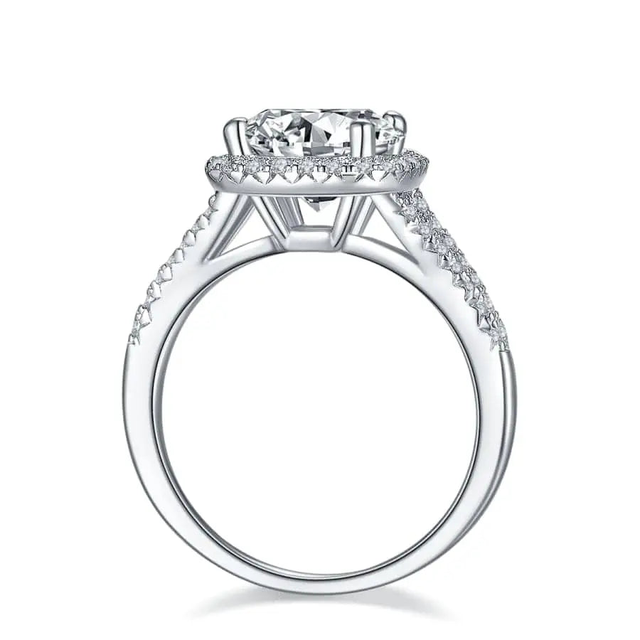 Halo Silver Moissanite Main Stone in Zircon Halo Engagement Ring