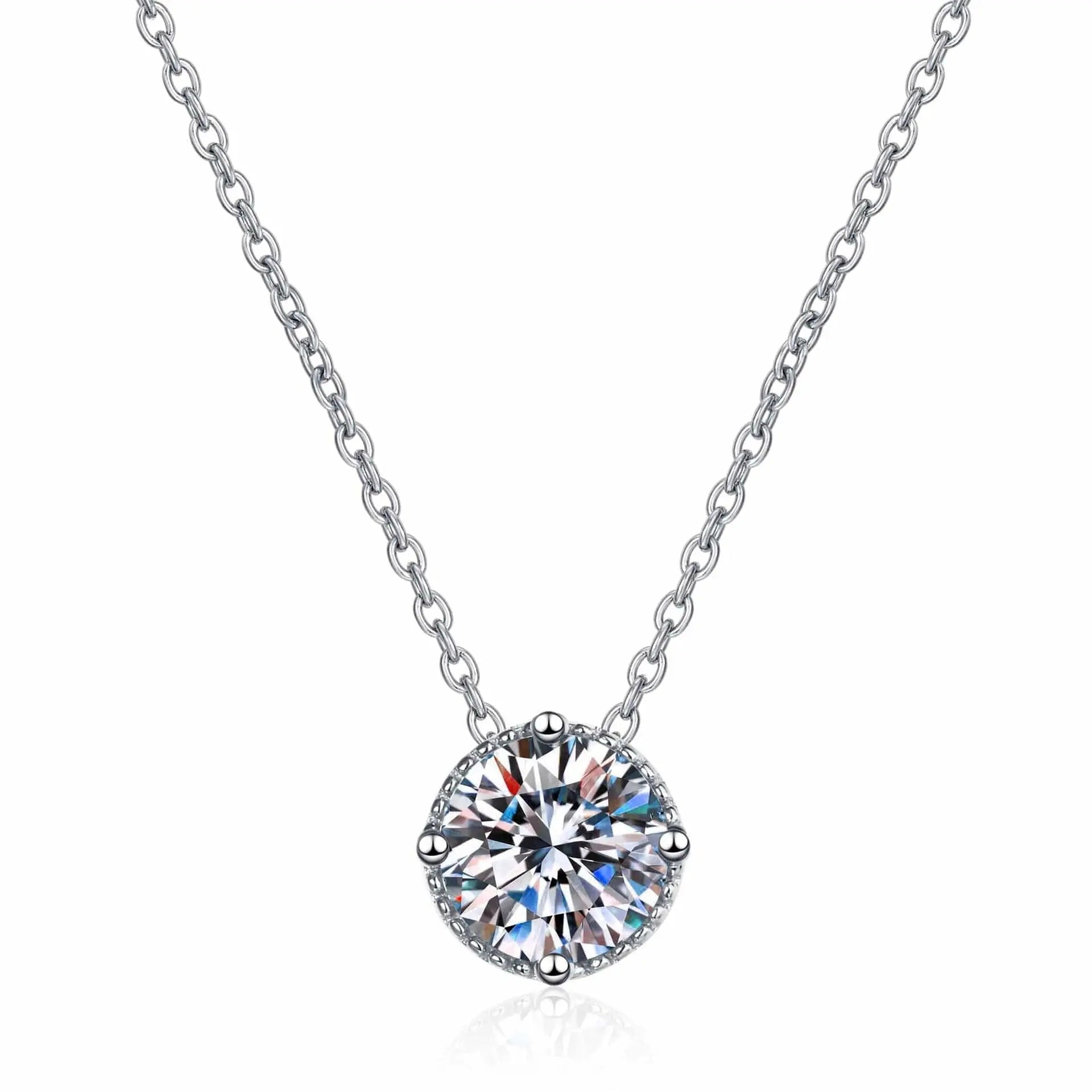 Sterling Silver Necklace with Round Cut F Color Moissanite Stone