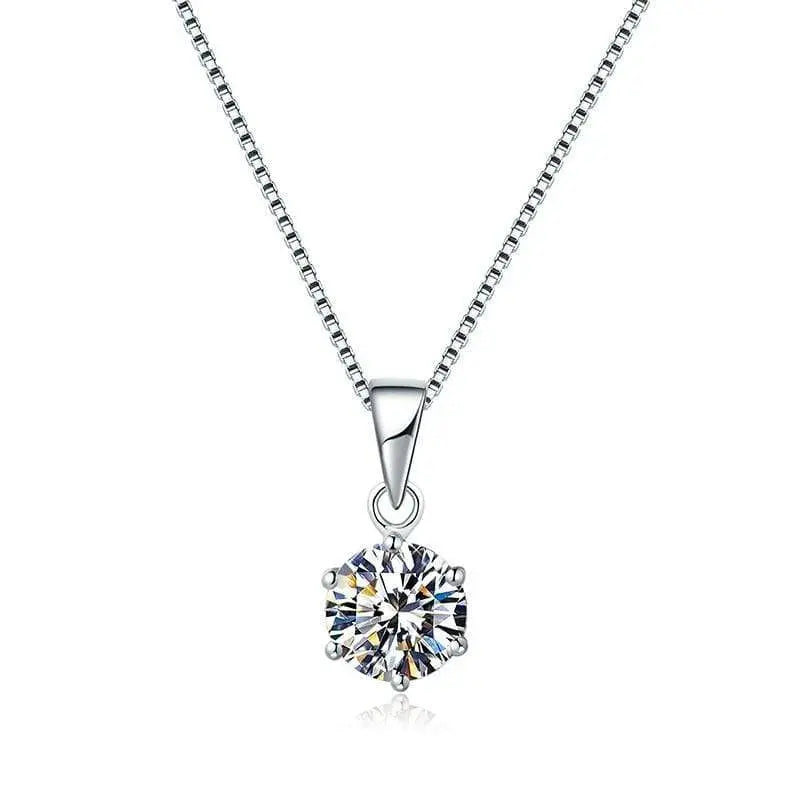 Sterling Silver Necklace with F Color Moissanite Stone Set in prongs