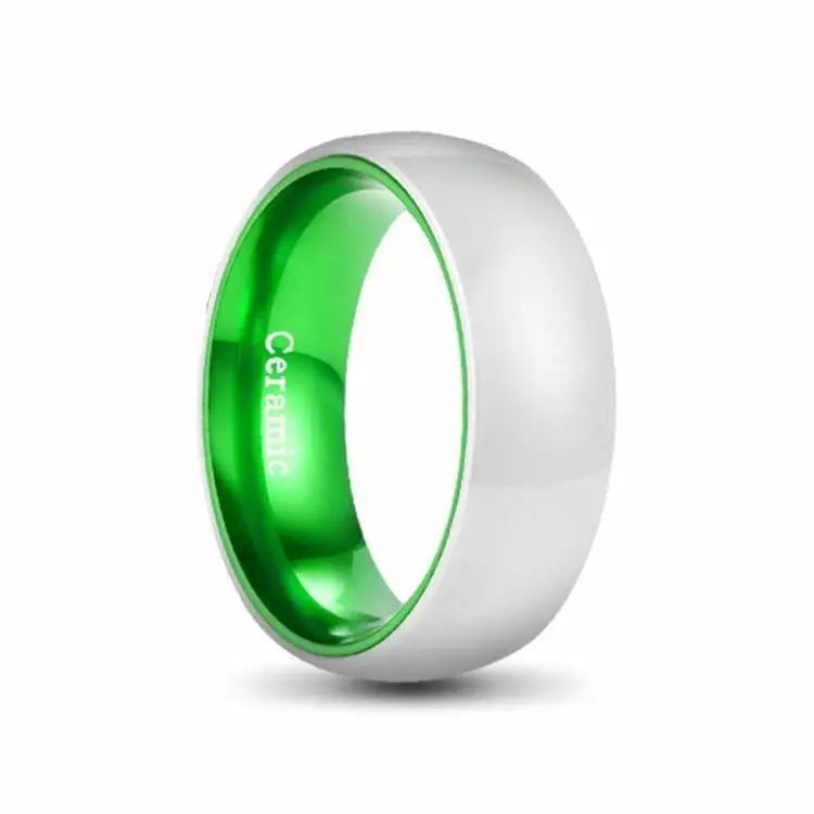 White Ceramic Ring with Green Aluminium Inner