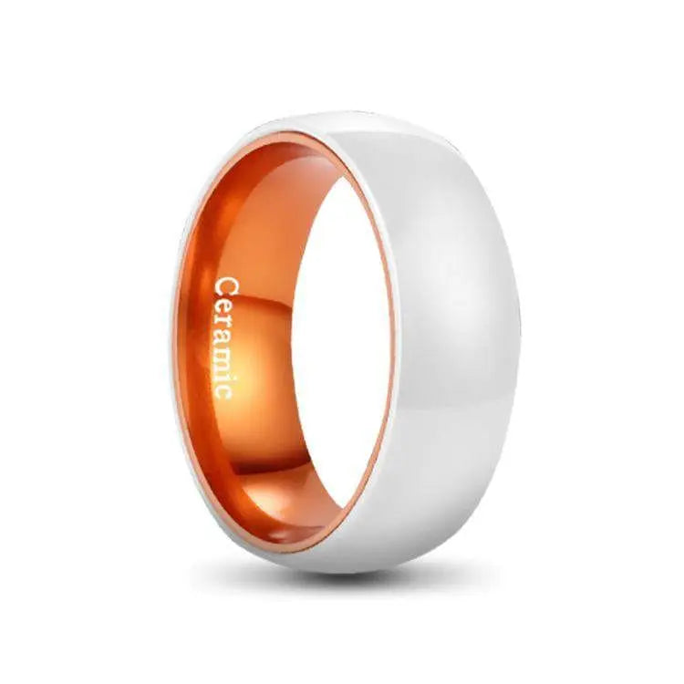 White Ceramic Ring with Orange Aluminium Inner
