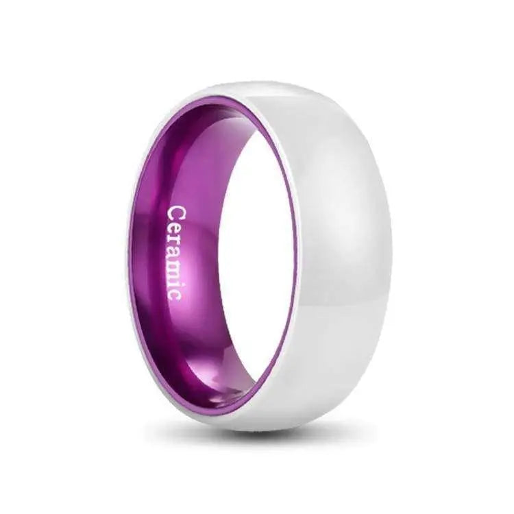 White Ceramic Ring with Purple Aluminium Inner
