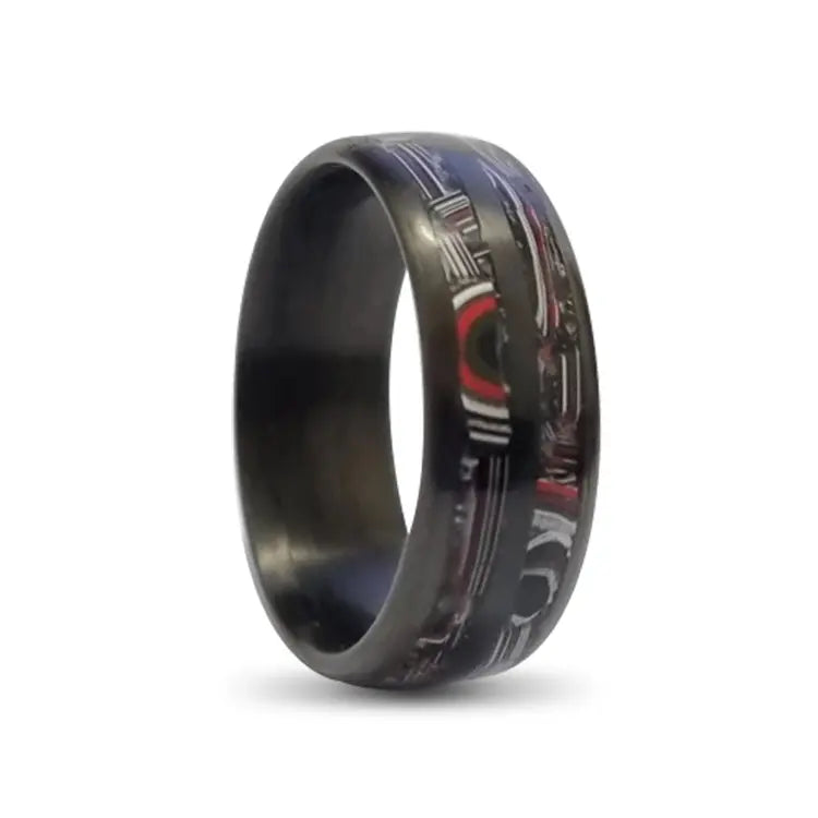 Black Carbon Fibre Ring with Two Inlays of Fordite