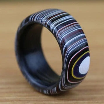 Black Tungsten Carbide Ring with Fordite External Layer