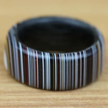 Black Tungsten Carbide Ring with Fordite External Layer 
