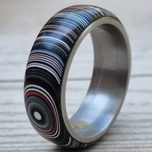 Titanium Ring with Beautiful Fordite Outer Layer and Round Edges