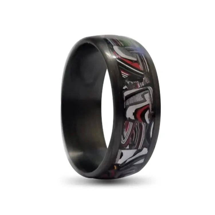 Black Carbon Fibre Ring with Fordite Exterior
