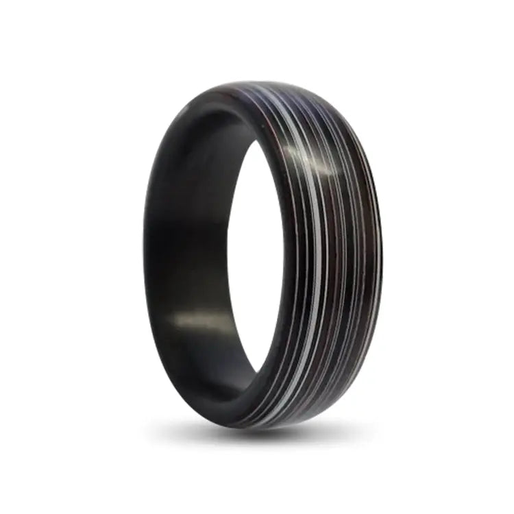 Black Carbon Fibre Ring with Fordite Outer Layer