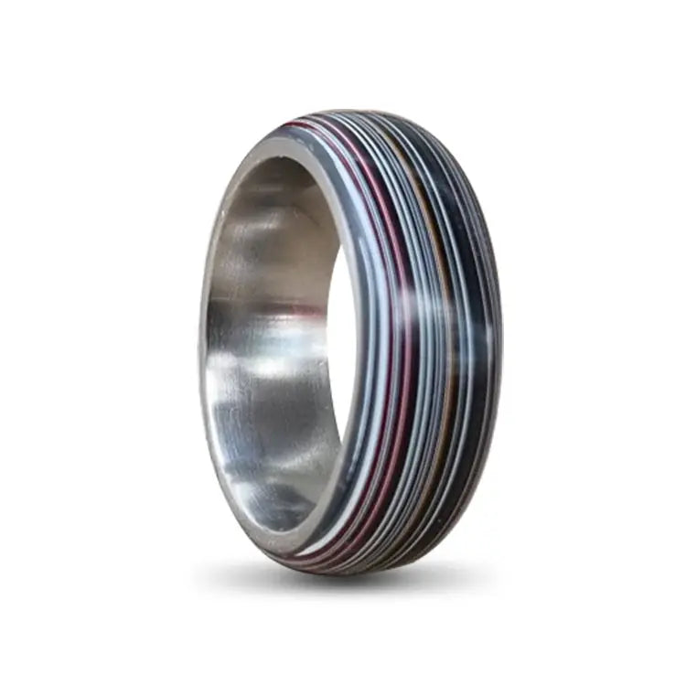 Titanium Ring with Fordite Outer Layer