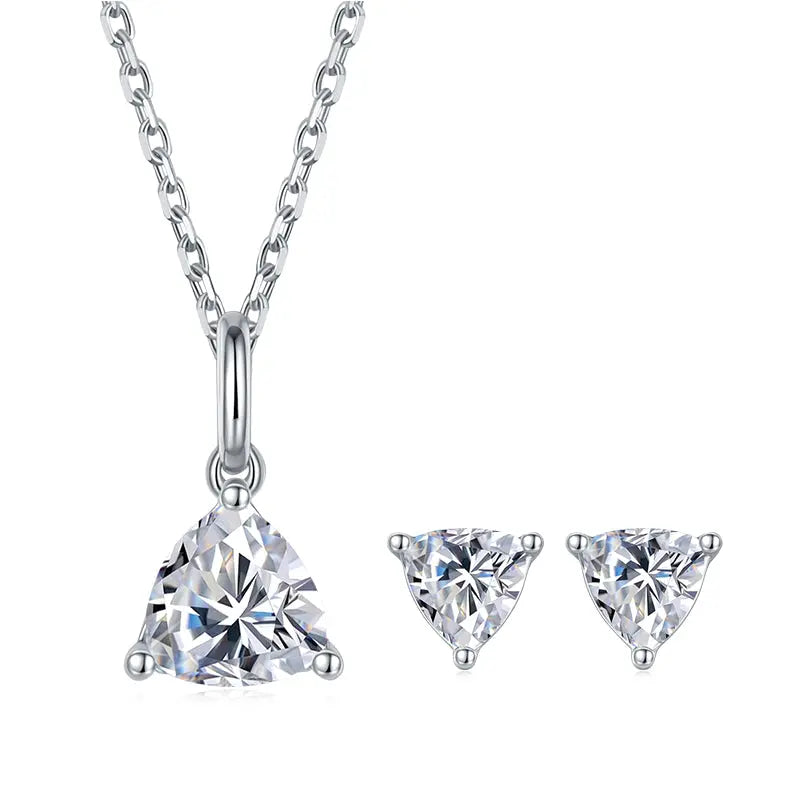 Sterling Silver Jewellery Set With Trillion Cut Moissanite Stones