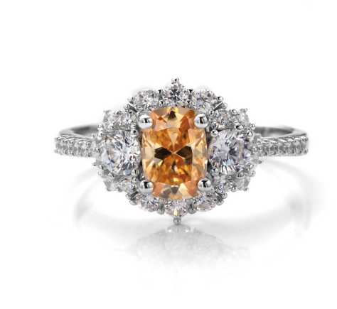 Sterling Silver Ring With Cushion Cut Champagne Moissanite