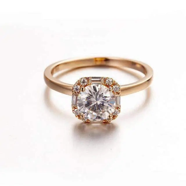 Rose, Yellow or White Gold Engagement Ring Moissanite in square Halo setting