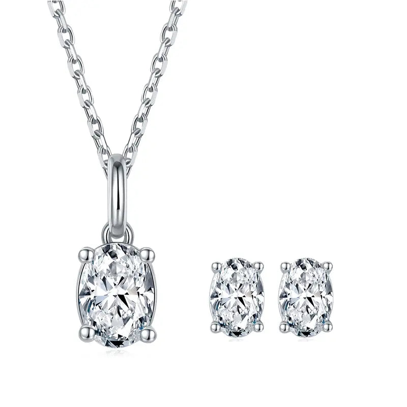 Sterling Silver Jewellery Set With Ovan Cut D Color Moissanite Stones