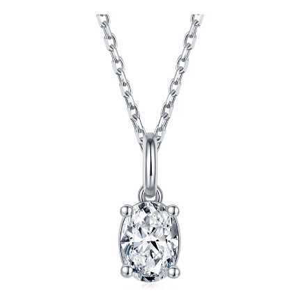 Sterling Silver Necklace With D Color Oval Cut Moissanite Stone Set in Prongs