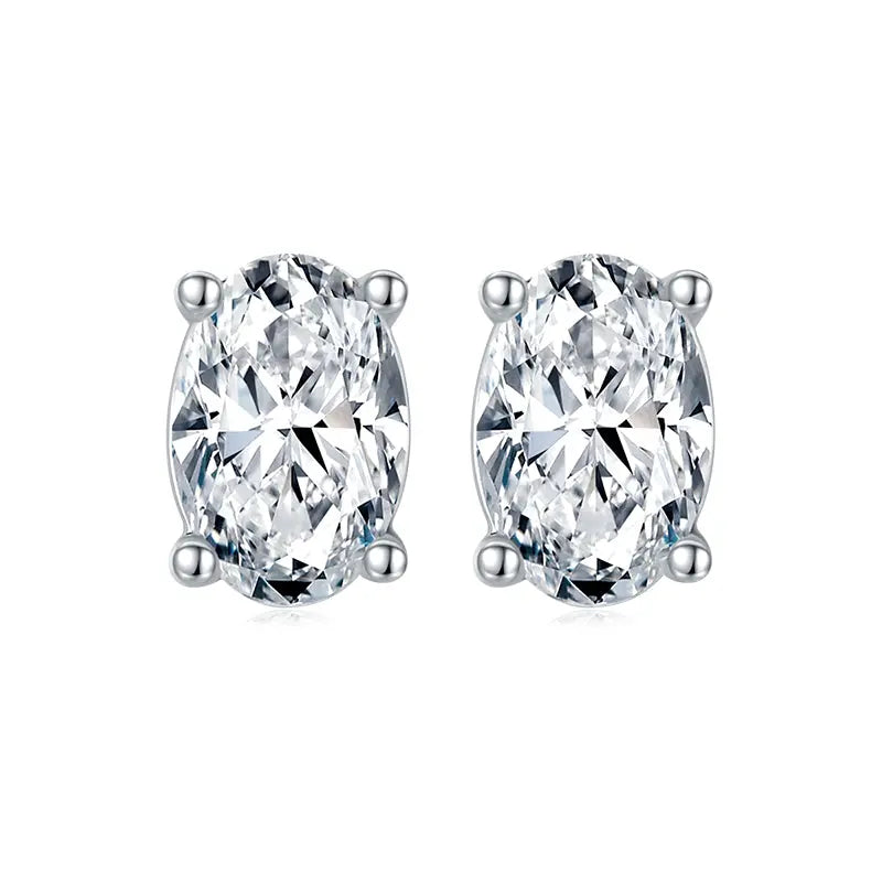 Sterling Silver Earrings With Oval Cut D Color Moissanite Stones Set In prongs