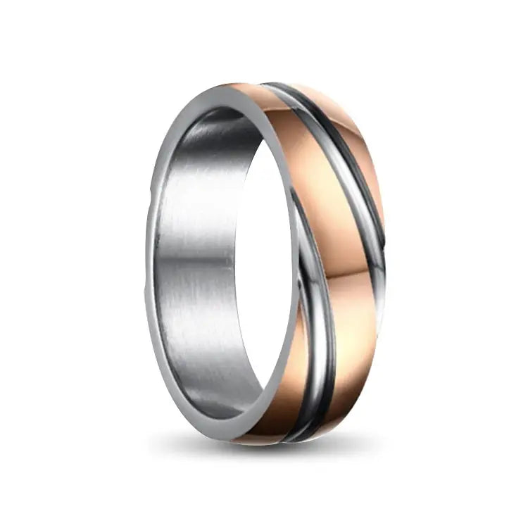Silver Ladies Titanium Ring With Angled Rose Gold Inlay