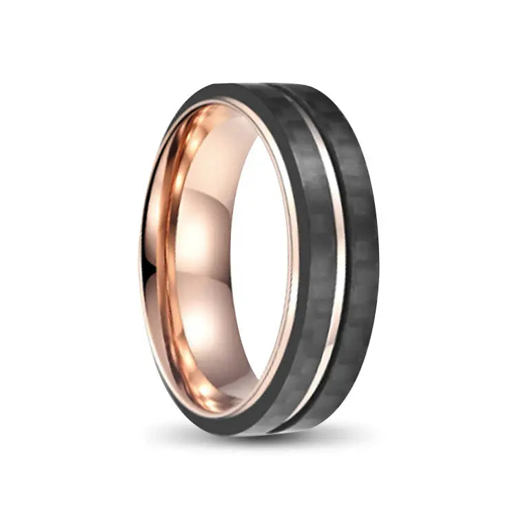 Rose Gold Titanium Ring With Black Carbon Fibre Outer