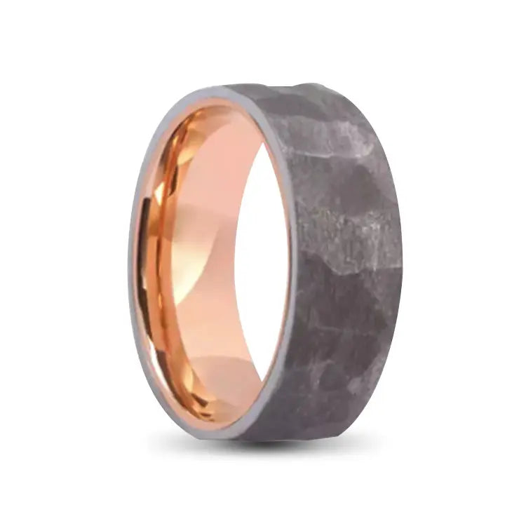 Stainless Steel Ring With Polished Gold Inner and Hammered Tantalum Outer