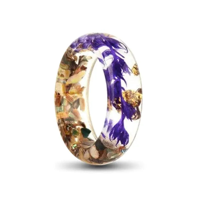Purple and Gold Pebble Resin Ring