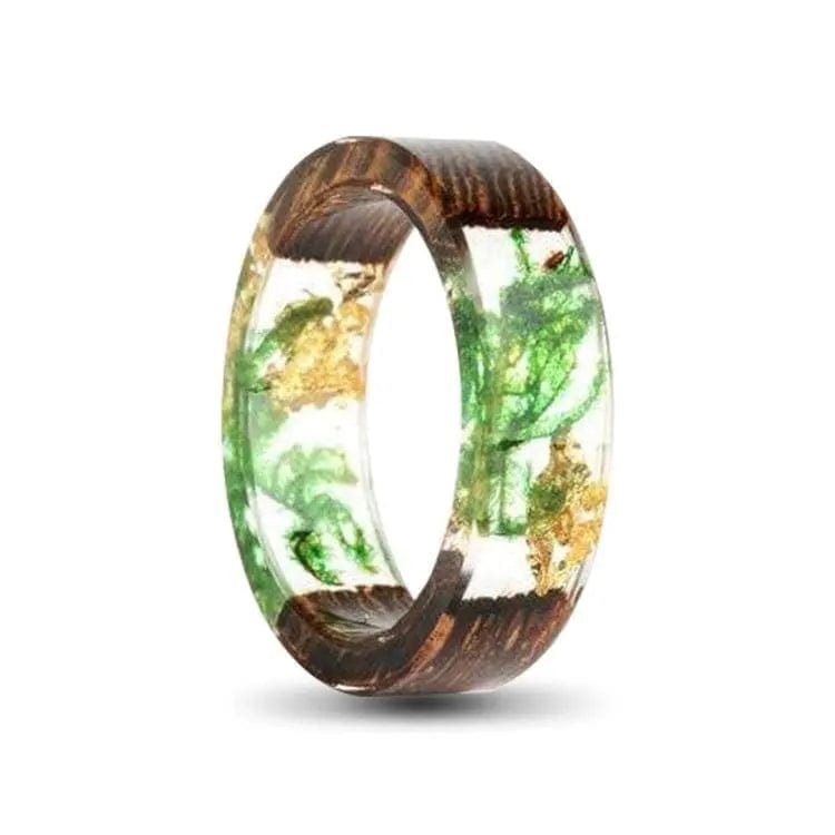 Gold and Green Wood Resin Ring